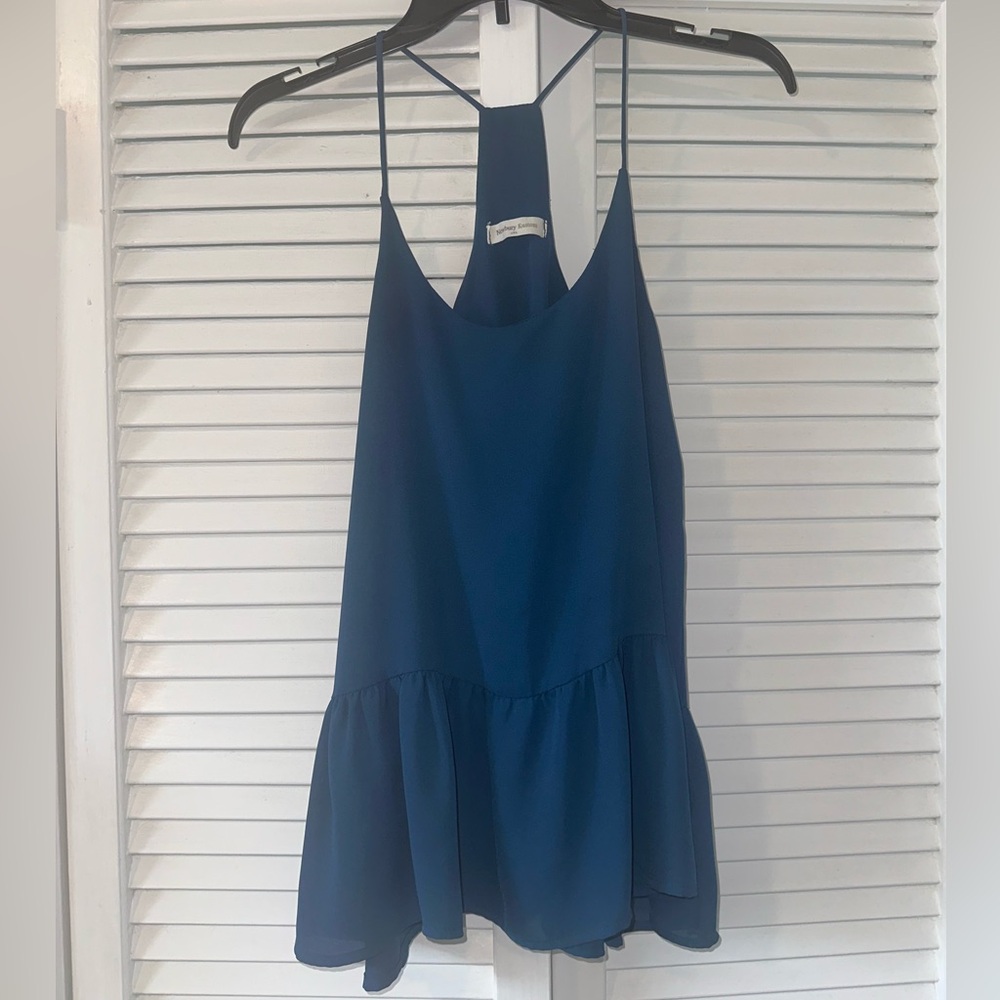 Newbury Kustom Aqua Racerback Peplum Flowy Tank Top Blouse